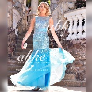 Rhinestone Mermaid Turquoise Prom Pageant Gown